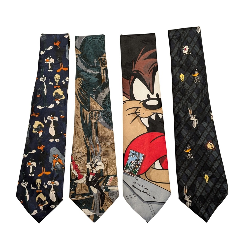 Vintage Lot of 4 Looney Tunes Neckties Ties Bugs Bunny Taz Daffy Tweety Bird